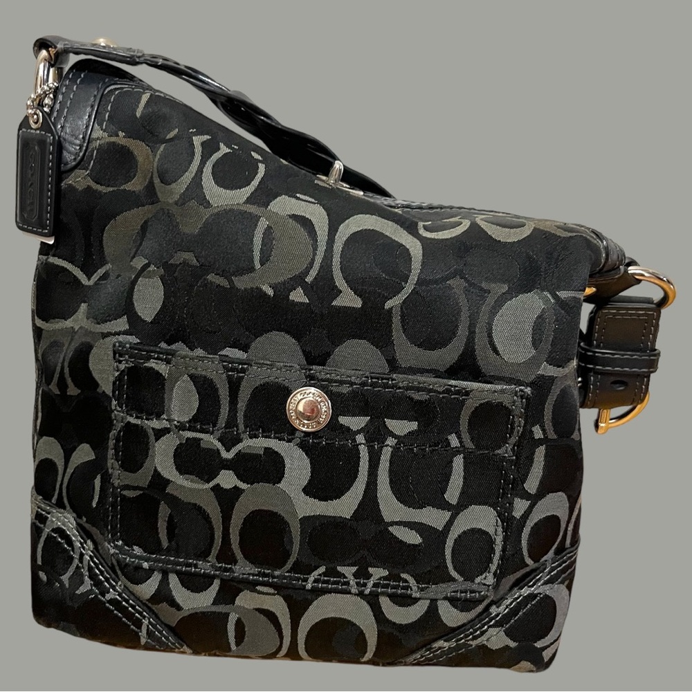 Coach Black & Gray Signature Canvas Shoulder Bag